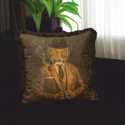 Casa Padrino coussin décoratif de luxe en velours gentilhomme tigre marron / noir 45 x 45 cm