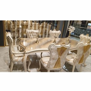Casa Padrino conjunto de comedor barroco de lujo oro / gris - 1 Mesa de comedor barroco y 6 Sllas de comedor barrocos
