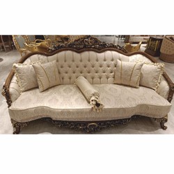 Casa Padrino sofá de salón barroco de lujo beige / marrón / oro A. 234 cm - Muebles de salón barrocos