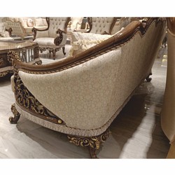 Casa Padrino sofá de salón barroco de lujo beige / marrón / oro A. 234 cm - Muebles de salón barrocos