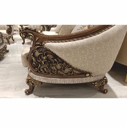 Casa Padrino sofá de salón barroco de lujo beige / marrón / oro A. 234 cm - Muebles de salón barrocos