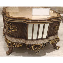 Casa Padrino luxury baroque coffee table beige / brown / gold 125 cm - Baroque style living room furniture