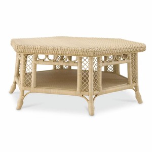6-eckiger Luxus Rattan Couchtisch Wohnzimmertisch Naturfarben