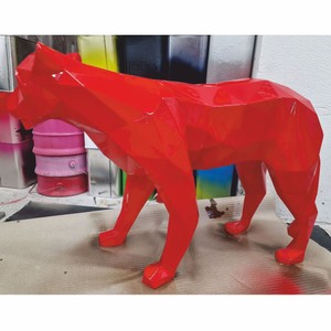 Abstrakte Deko Skulptur Figur Puma Katze Rot