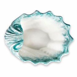 Casa Padrino cuenco de cerámica de lujo en forma de concha verde / blanco 37 cm - Hecho en Italia