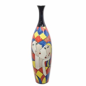 Casa Padrino porcelain vase colorful H. 87.5 cm - Hand painted decorative flower vase with abstract motif