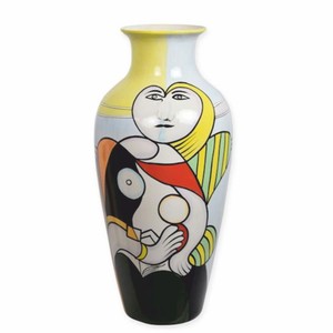 Casa Padrino porcelain vase colorful H. 63 cm - Hand painted decorative flower vase with abstract motif