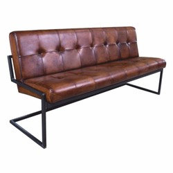 Casa Padrino banco Chesterfield de lujo de cuero genuino marrón / negro 185 cm - Muebles de cuero genuino