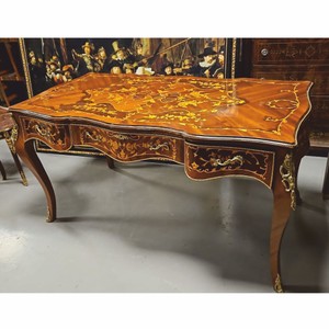 Prunkvoller Barock Sekretär Schreibtisch Braun Intarsien Gold