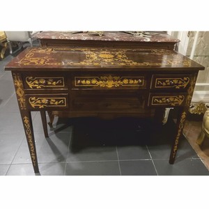 Barock Sekretär Schreibtisch Dunkelbraun Gold