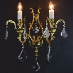Casa Padrino Luxury Baroque Crystal Double Wall Lamp Gold 40 x 28 x H. 54 cm - Baroque Lights