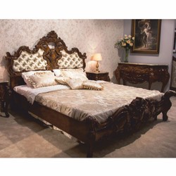 Casa Padrino lit double baroque de luxe marron foncé / or - Meubles de chambre baroque