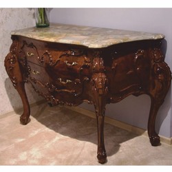 Prunkvolle Luxus Barock Kommode mit Marmorplatte Dunkelbraun Grau