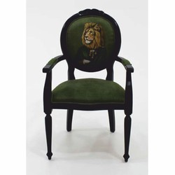 Casa Padrino sedia da pranzo barocco di lusso in velluto con braccioli ufficiale leone verde / nero