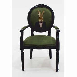 Casa Padrino chaise de salle à manger baroque de luxe en velours avec accoudoirs monsieur lièvre vert / noir