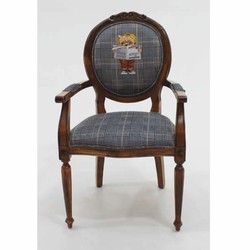 Prunkvoller Luxus Barock Esszimmer Stuhl mit Armlehnen Blau Braun