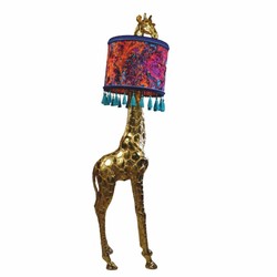 Luxus Kunstharz Stehleuchte Giraffe mit Lampenschirm Gold Bunt