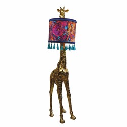 Luxus Kunstharz Stehleuchte Giraffe mit Lampenschirm Gold Bunt