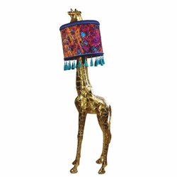Luxus Kunstharz Stehleuchte Giraffe mit Lampenschirm Gold Bunt