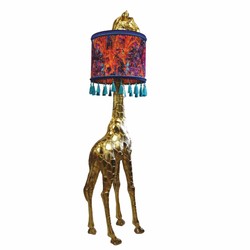 Luxus Kunstharz Stehleuchte Giraffe mit Lampenschirm Gold Bunt