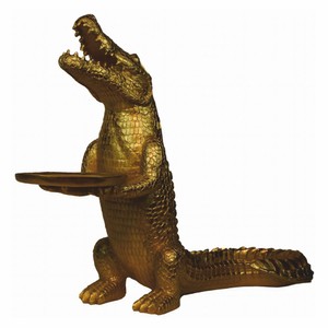 Casa Padrino sculpture décorative de luxe crocodile avec plateau or H. 52 cm - Figure décorative