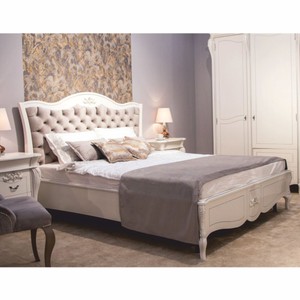Prunkvolles Luxus Barock Bett Doppelbett Weiß Grau