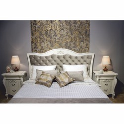 Casa Padrino lit double baroque de luxe en bois massif blanc / gris - Meubles de chambre baroque