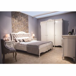 Casa Padrino lit double baroque de luxe en bois massif blanc / gris - Meubles de chambre baroque