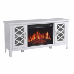 Landhausstil Massivholz TV Schrank mit LED Elektrokamin Weiß