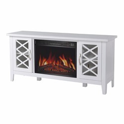 Landhausstil Massivholz TV Schrank mit LED Elektrokamin Weiß