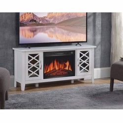 Landhausstil Massivholz TV Schrank mit LED Elektrokamin Weiß