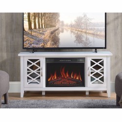 Landhausstil Massivholz TV Schrank mit LED Elektrokamin Weiß