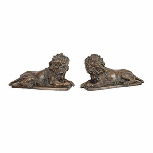 Casa Padrino conjunto de esculturas decorativas de bronce leones 58,5 cm - Figuras de bronce