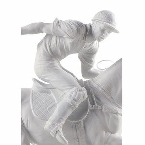 Casa Padrino Luxus Porzellan Deko Figur Polospieler Matt Weiß / Schwarz 50 x 20 x H. 61 cm