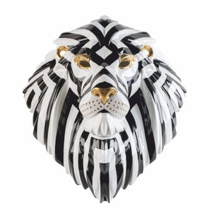 Casa Padrino máscara decorativa de porcelana de lujo león blanco / negro / oro 38 x 30 x A. 60 cm