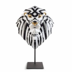 Casa Padrino máscara decorativa de porcelana de lujo león blanco / negro / oro 38 x 30 x A. 60 cm