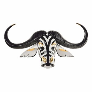 Casa Padrino máscara decorativa de porcelana de lujo búfalo blanco / negro / oro 67 x 22 x A. 36 cm