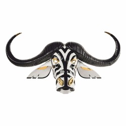 Casa Padrino máscara decorativa de porcelana de lujo búfalo blanco / negro / oro 67 x 22 x A. 36 cm