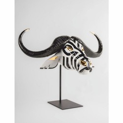 Casa Padrino máscara decorativa de porcelana de lujo búfalo blanco / negro / oro 67 x 22 x A. 36 cm