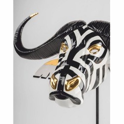 Casa Padrino máscara decorativa de porcelana de lujo búfalo blanco / negro / oro 67 x 22 x A. 36 cm