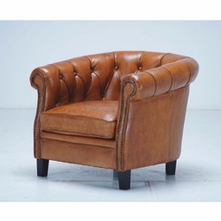 Luxus Chesterfield Leder Echtleder Sessel Hellbraun Schwarz