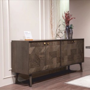 Luxus Massivholz Sideboard mit 4 Türen Braun Messing
