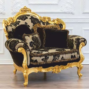 Casa Padrino luxury baroque living room armchair gray / black / gold 128 cm - Made in Italy