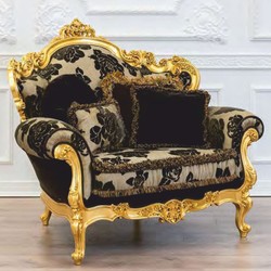 Casa Padrino fauteuil de salon baroque de luxe gris / noir / or 128 cm - Fabriqué en Italie