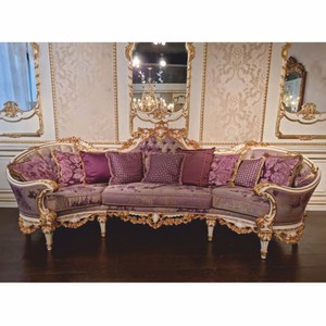 Prunkvolles Luxus Barock Wohnzimmer Sofa Lila Weiß Gold