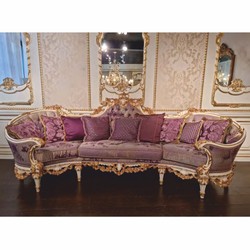 Prunkvolles Luxus Barock Wohnzimmer Sofa Lila Weiß Gold