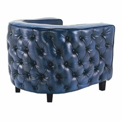 Casa Padrino fauteuil Chesterfield de luxe en cuir véritable bleu / noir - Meubles en cuir