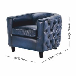 Casa Padrino fauteuil Chesterfield de luxe en cuir véritable bleu / noir - Meubles en cuir