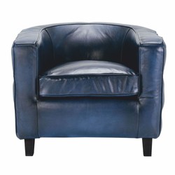 Casa Padrino fauteuil Chesterfield de luxe en cuir véritable bleu / noir - Meubles en cuir