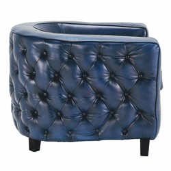 Casa Padrino fauteuil Chesterfield de luxe en cuir véritable bleu / noir - Meubles en cuir